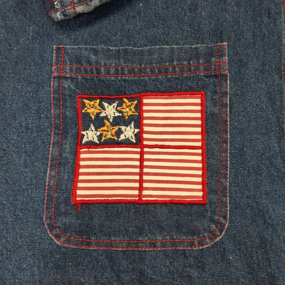 ✨2/$25 Natural Impressions~Women VTG Denim Barncoat~Chore Jacket~Patriotic~MED - Picture 4 of 8
